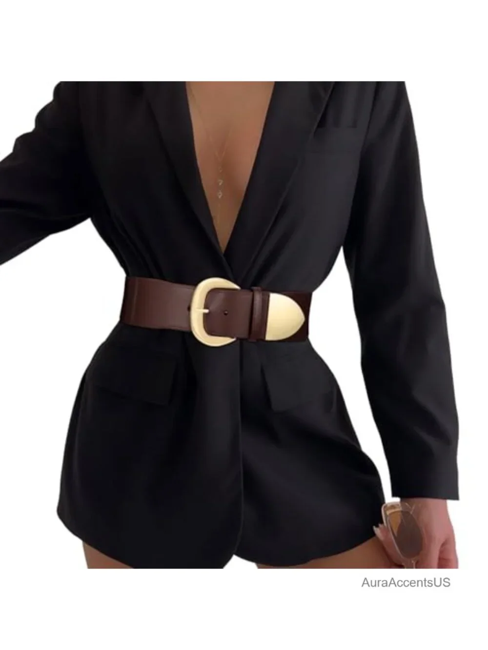 Wide Elastic Waist Belt Gold Buckle Thick Stretchy Belt for Dresses